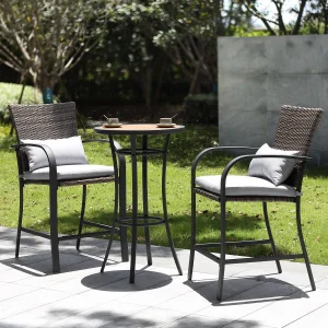 3pcs Patio Bar Set with Soft Cushion