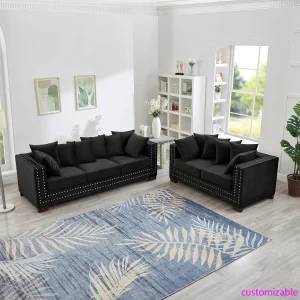2-Piece Modern Velvet Upholstered