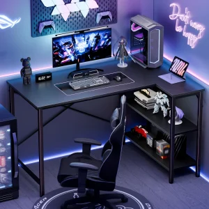47 Inch Gaming Desk  with Reversible Storage Shelves
