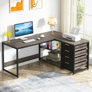 L Shaped Computer Desk with Storage Drawers